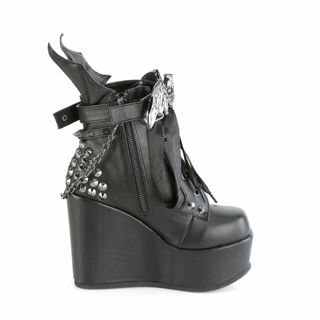 DEMONIA Poison-107 Black Stud Spike Batwing Cross Pentagram Skull Platform Boots Shoes
