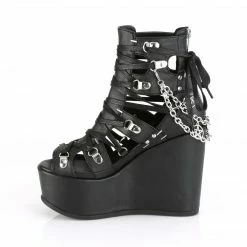 DEMONIA Poison-95 Goth Pentagram Charm Cage Bootie Strappy Bondage Wedge Heels