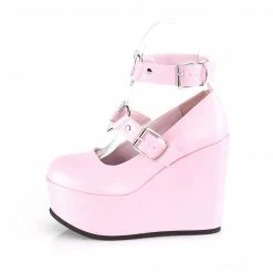 DEMONIA Poison-99-2 Pink Silver Hologram Goth Hearts Mary Janes Platforms Heels