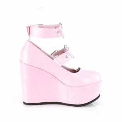 DEMONIA Poison-99-2 Pink Silver Hologram Goth Hearts Mary Janes Platforms Heels