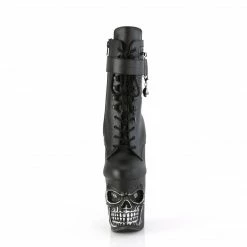 PLEASER Rapture-1020STR-LT Black Faux Leather/Black Matte/Rubbed Silver