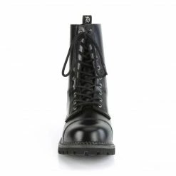 DEMONIA Riot-10 Black Real Leather Mens Unisex Goth Rocker Biker Combat Boots