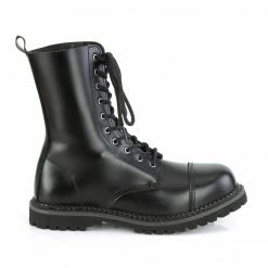 DEMONIA Riot-10 Black Real Leather Mens Unisex Goth Rocker Biker Combat Boots