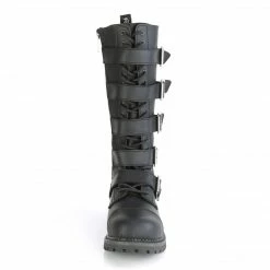 DEMONIA Riot-18BK Faux Vegan Leather Mens Unisex Goth Rocker Biker Combat Boots