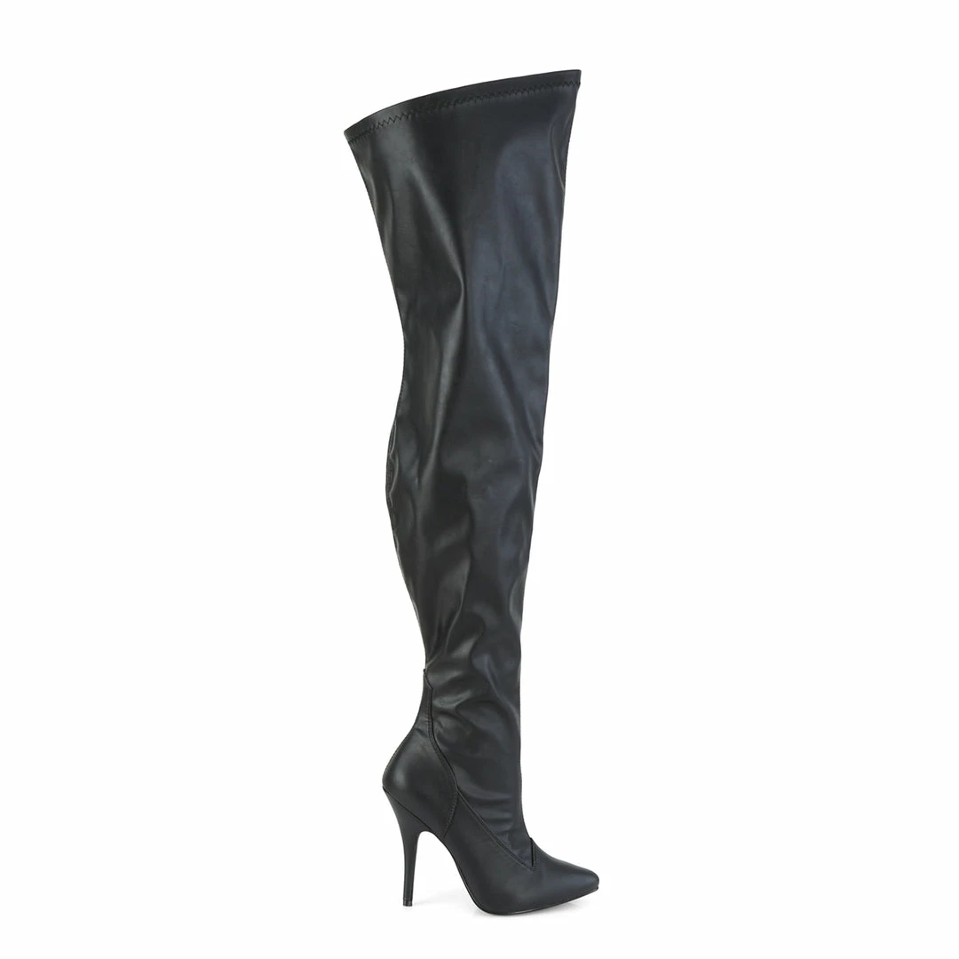 PLEASER Seduce-3000WC Black Faux Leather WIDE WIDTH Large Size Drag Boots 5-15