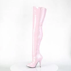 PLEASER Seduce-3010 Baby Pink Patent Dancer Thigh High Boots Stiletto Heels 5-15