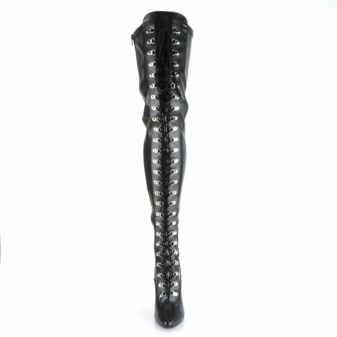 Boots PLEASER Seduce-3024 Black Faux Leather Heels Drag Cross Dresser Thigh Boot 5-15