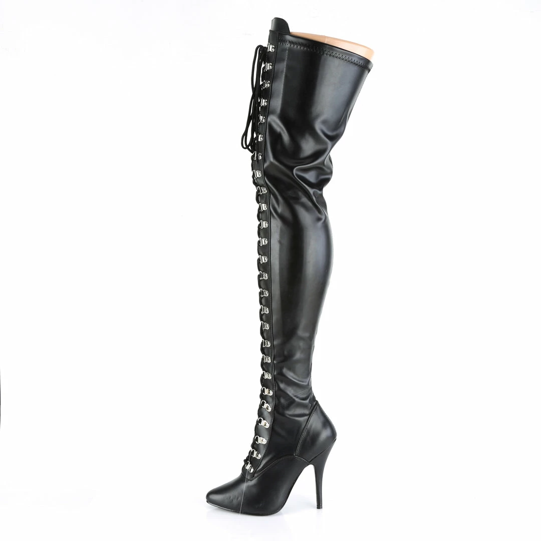 Boots PLEASER Seduce-3024 Black Faux Leather Heels Drag Cross Dresser Thigh Boot 5-15