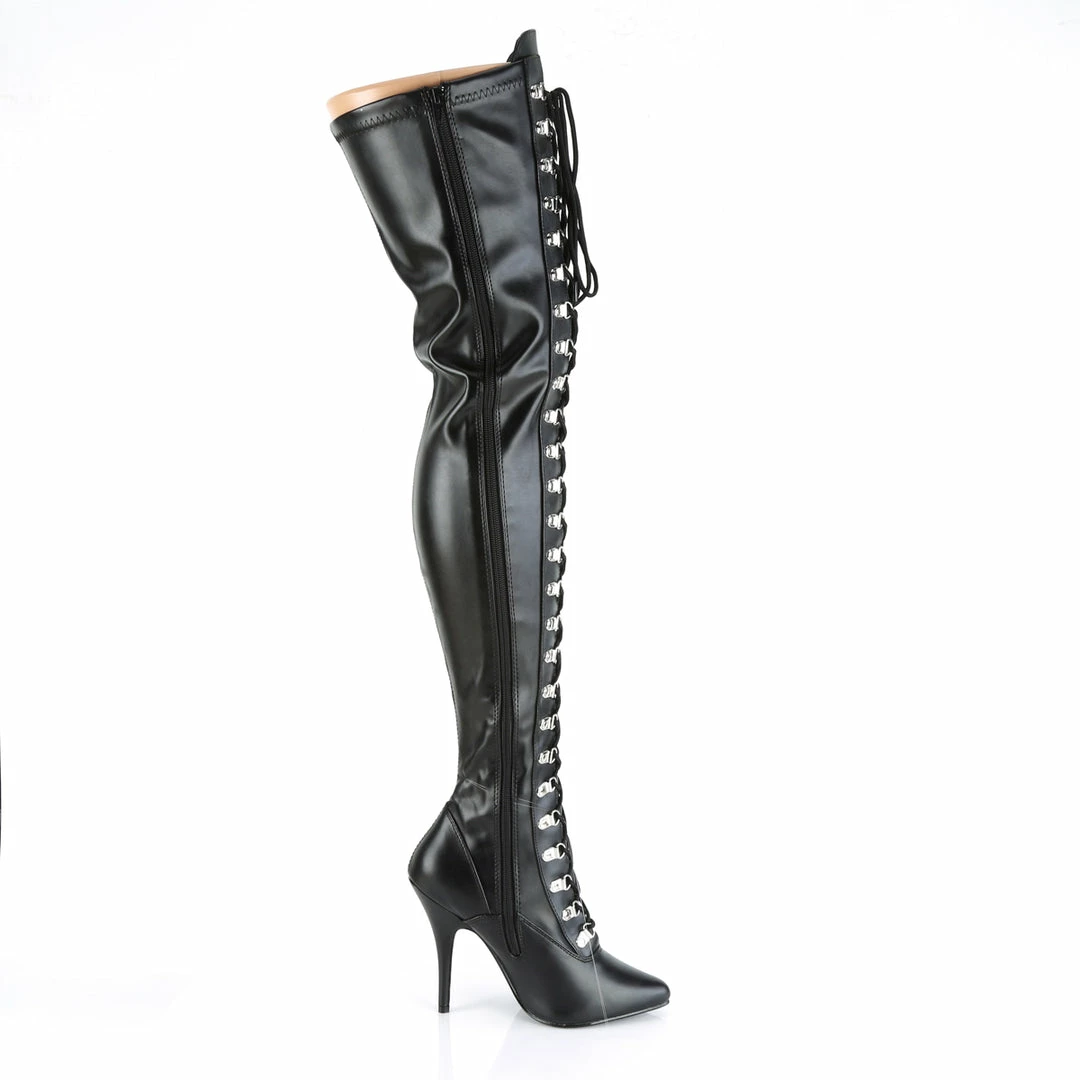 Boots PLEASER Seduce-3024 Black Faux Leather Heels Drag Cross Dresser Thigh Boot 5-15