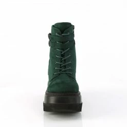 DEMONIA Shaker-52 Emerald Vegan Suede Goth Platform Wedge Ankle Calf Boots