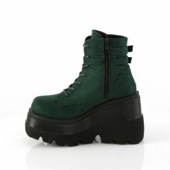 DEMONIA Shaker-52 Emerald Vegan Suede Goth Platform Wedge Ankle Calf Boots