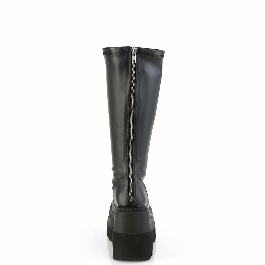 DEMONIA Shaker-65WC WIDE WIDTH Goth Wedge Platform Stretch Knee Boots