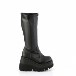DEMONIA Shaker-65WC WIDE WIDTH Goth Wedge Platform Stretch Knee Boots