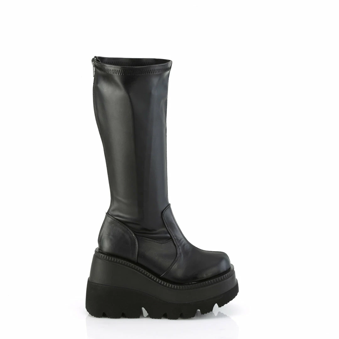DEMONIA Shaker-65WC WIDE WIDTH Goth Wedge Platform Stretch Knee Boots
