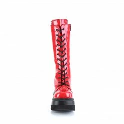 DEMONIA Shaker-72 Red Patent Goth Platforms Wedges Mid Calf Knee Boots
