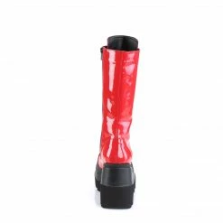 DEMONIA Shaker-72 Red Patent Goth Platforms Wedges Mid Calf Knee Boots