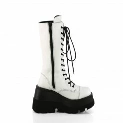 DEMONIA Shaker-72 White Vegan Leather Goth Platforms Wedges Mid Calf Knee Boots