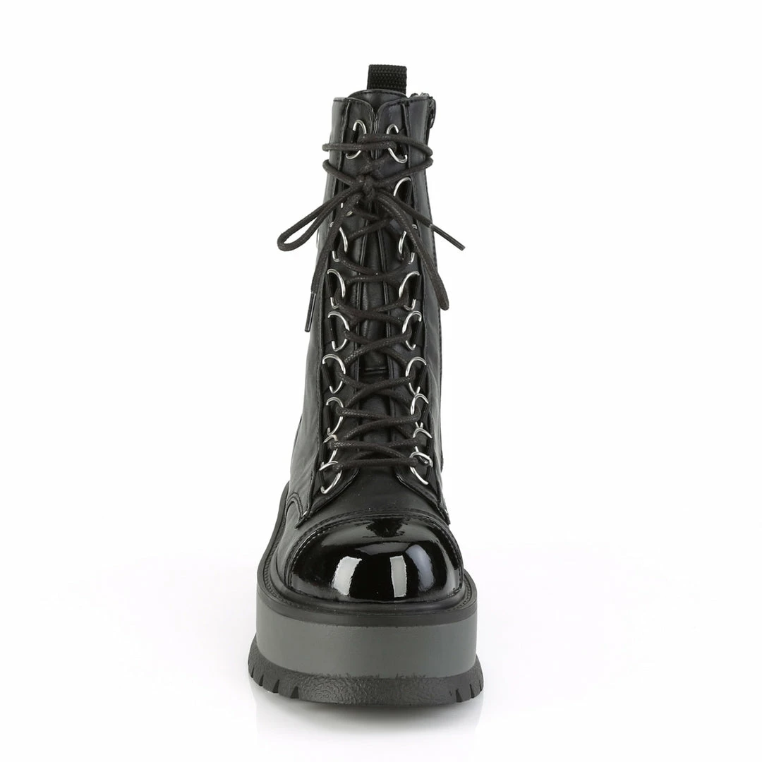 Boots DEMONIA Slacker-150 Women's Black Vegan Leather D-Ring Rocker Goth Platform Boot