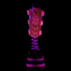 DEMONIA Slacker-156 Black UV Neon Pink Chain Harness Goth Rave Festival Boots