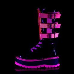 DEMONIA Slacker-156 Black UV Neon Pink Chain Harness Goth Rave Festival Boots