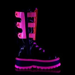DEMONIA Slacker-156 Black UV Neon Pink Chain Harness Goth Rave Festival Boots