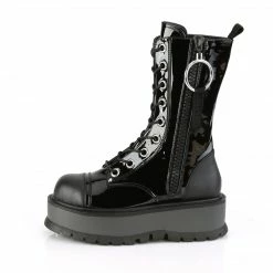 DEMONIA SLACKER-220 Women's Vegan Leather O Ring Zipper Pull Goth Platform Boots
