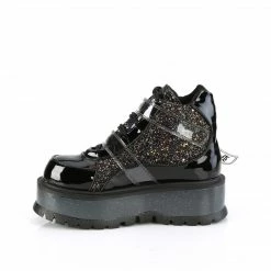 DEMONIA Slacker-50 Black Patent Glitter Goth Platform Ankle Boots Shoes