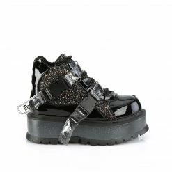 DEMONIA Slacker-50 Black Patent Glitter Goth Platform Ankle Boots Shoes