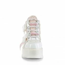 DEMONIA Slacker-50 White Holographic Glitter Goth Platform Ankle Boots Shoes