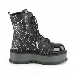 DEMONIA Slacker-88 Women's Black Embroidered Spider Web Goth Platform Ankle Boot