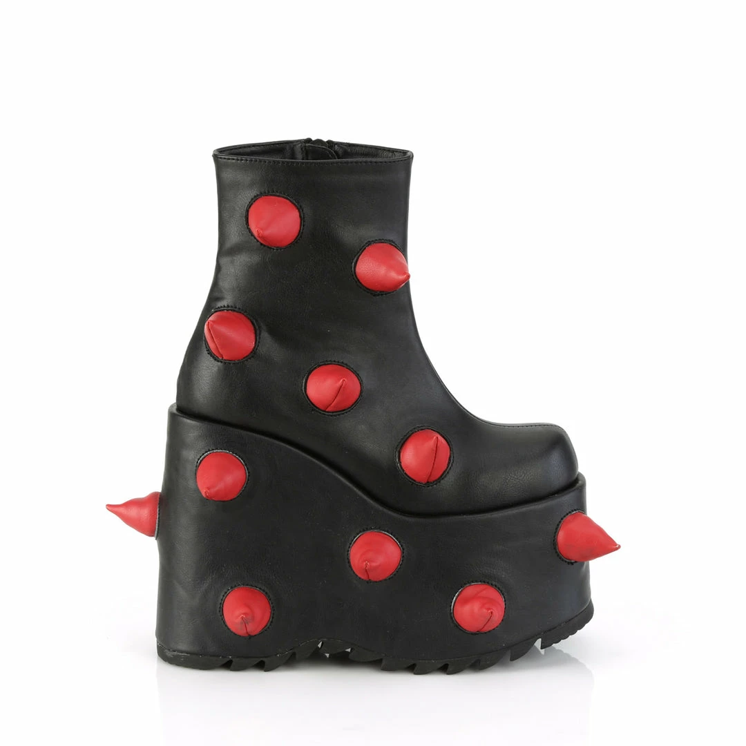 DEMONIA Slay-77 Black Red Puffed Horns Spikes Funky 7" Platform Ankle Boots