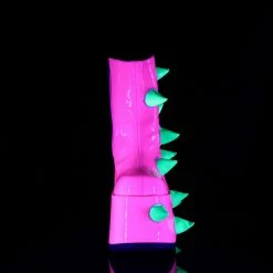 DEMONIA Slay-77 UV Neon Pink Green Puffed Horns Spikes 7" Platform Ankle Boots