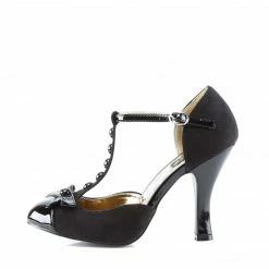 Bordello PINUP COUTURE Smitten-10 Suede Patent T-Strap D'Orsay Retro Burlesque Pumps Heel
