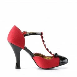 Bordello PINUP COUTURE Smitten-10 Suede Red T-Strap D'Orsay Retro Burlesque Pumps Heel