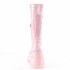DEMONIA Stomp-200 Women's Pink Hologram Goth Wedge Platform Knee Boots