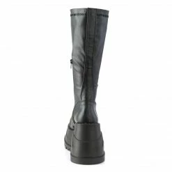 DEMONIA Stomp-200 Women's Black Vegan Leather Goth Wedge Platform Knee Boots