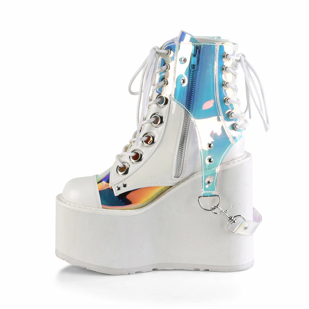 Boots DEMONIA Swing-115 White Removable Magic Mirror PVC Bondage Strap Goth Ankle Boot