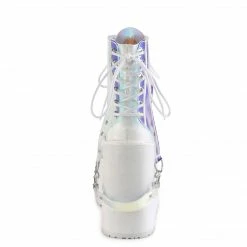 Boots DEMONIA Swing-115 White Removable Magic Mirror PVC Bondage Strap Goth Ankle Boot