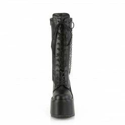 DEMONIA Swing-150 Black Vegan Leather Goth Removeable Chain Wedge Knee Boots