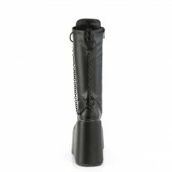 DEMONIA Swing-150 Black Vegan Leather Goth Removeable Chain Wedge Knee Boots