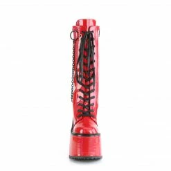 DEMONIA Swing-150 Red Holographic Cyber Goth Removeable Chain 5.5" Wedge Boots
