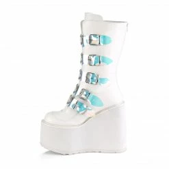 DEMONIA Swing-230 Women's White Goth Heart Plates Platforms Boots