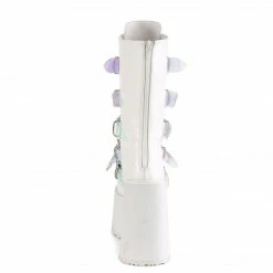 DEMONIA Swing-230 Women's White Goth Heart Plates Platforms Boots