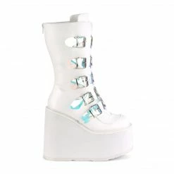 DEMONIA Swing-230 Women's White Goth Heart Plates Platforms Boots