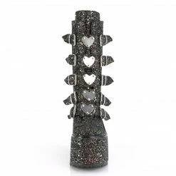 DEMONIA Swing-230G Black Glitter Heart Plates Festival Club Platform Boots