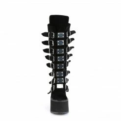 DEMONIA Swing-815 Black Velvet Goth Cyber Metal Plate Buckle 5.5" Platform Boots