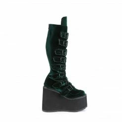 DEMONIA Swing-815 Emerald Velvet Goth Cyber Metal Plate Buckle Platform Boots