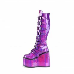 DEMONIA Swing-815 Purple Holograhpic Goth Cyber Metal Plate Buckle Platform Boots