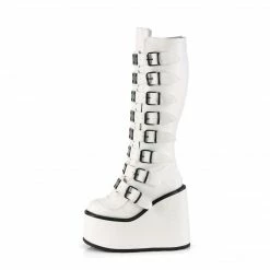 DEMONIA Swing-815 White Vegan Leather Cyber Metal Plates Buckles 5.5