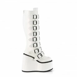 DEMONIA Swing-815 White Vegan Leather Cyber Metal Plates Buckles 5.5